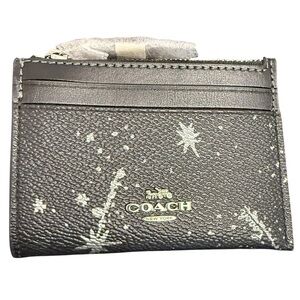 Coach NWT Mini Skinny Starry Night Black Star Print Card Holder